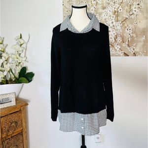 ADRIANNA PAPELL LONG SLEEVE LAYERED SWEATER SIZE M COLOR BLACK AND WHITE NWT